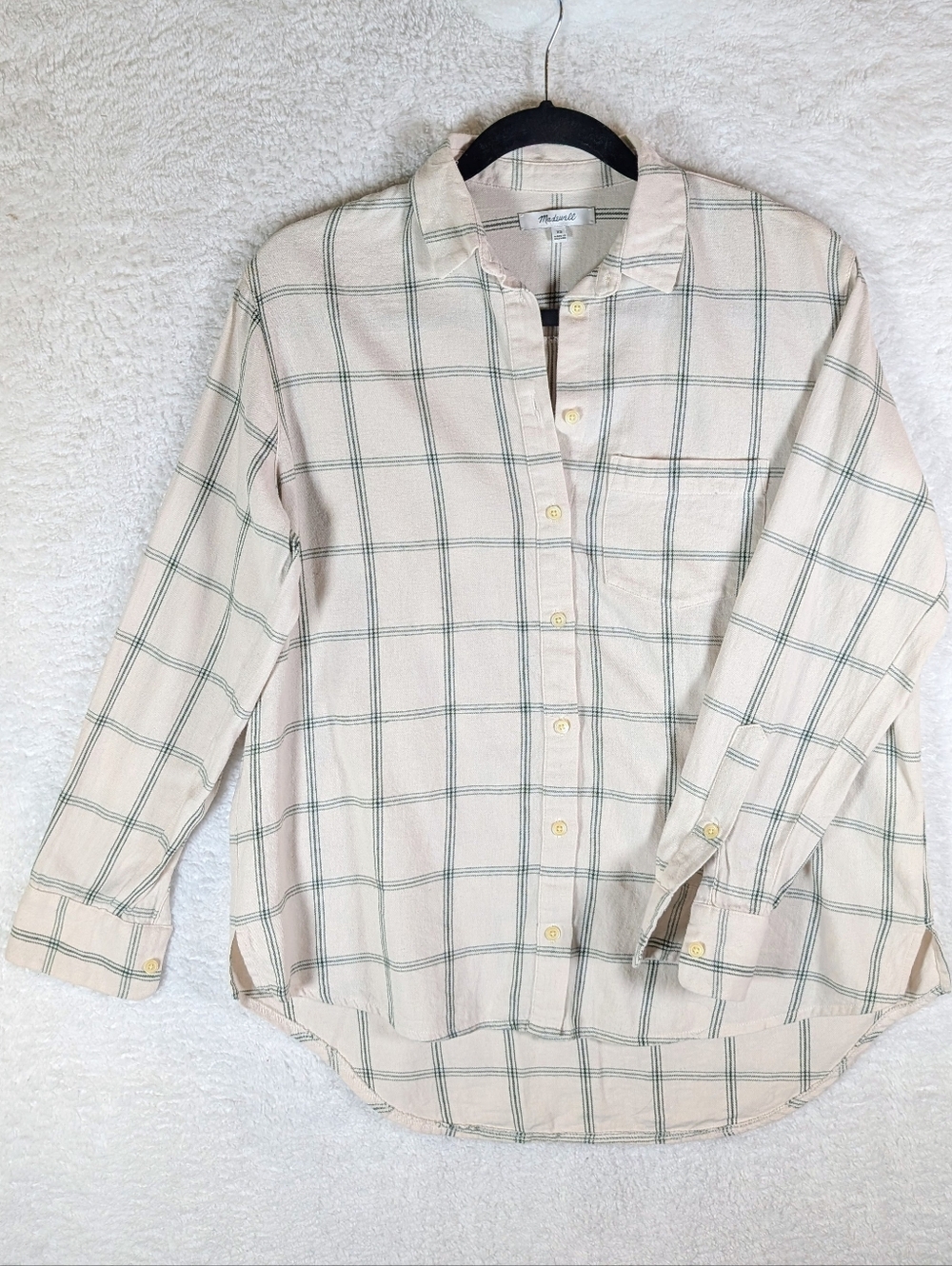 553- Madewell Blouse- Cream/Green -‎